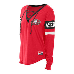 San Francisco 49ers New Era Women's Plus Size Throwback Lace-Up Long Sleeve T-Shirt - Scarlet T-shirts