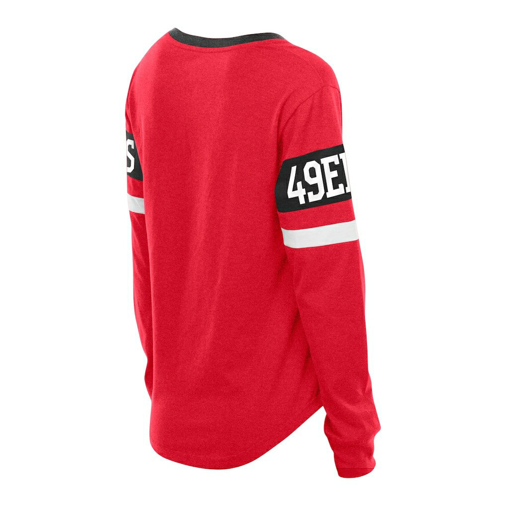 San Francisco 49ers New Era Women's Plus Size Throwback Lace-Up Long Sleeve T-Shirt - Scarlet T-shirts