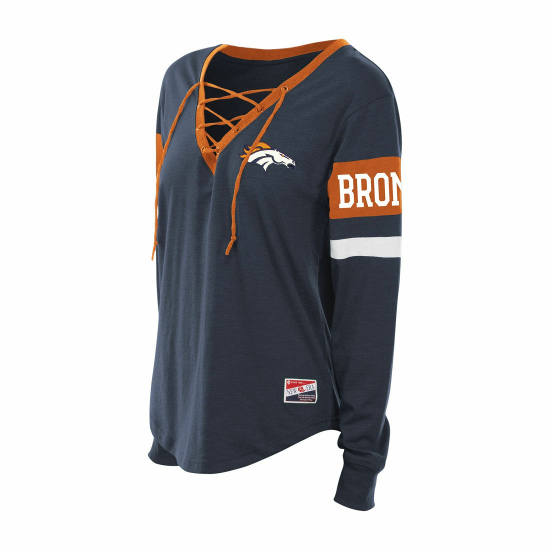 Denver Broncos New Era Women's Plus Size Throwback Lace-Up Long Sleeve T-Shirt - Navy T-shirts