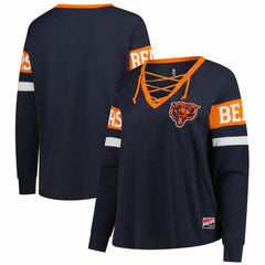 Chicago Bears New Era Women's Plus Size Throwback Lace-Up Long Sleeve T-Shirt - Navy T-shirts