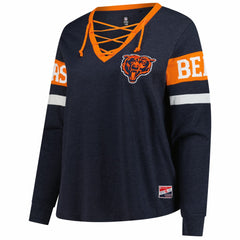 Chicago Bears New Era Women's Plus Size Throwback Lace-Up Long Sleeve T-Shirt - Navy T-shirts