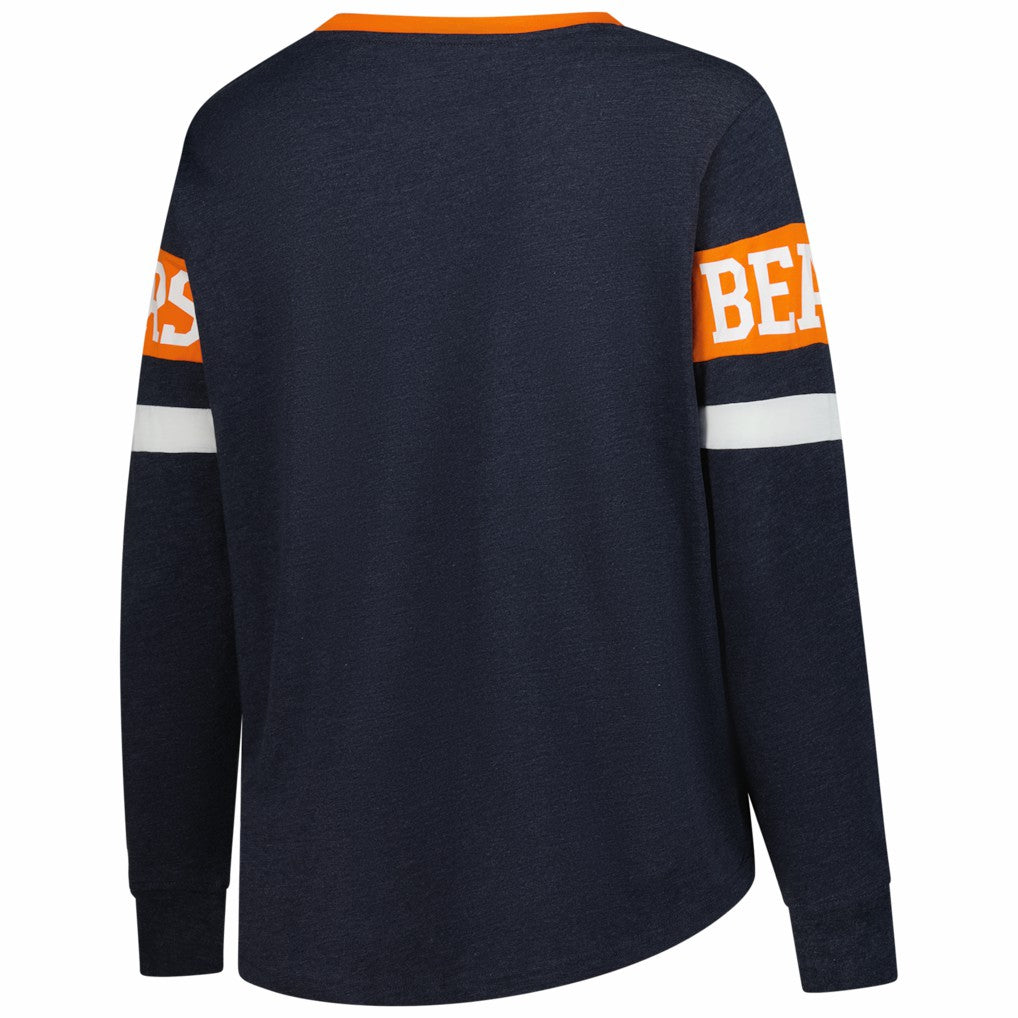 Chicago Bears New Era Women's Plus Size Throwback Lace-Up Long Sleeve T-Shirt - Navy T-shirts