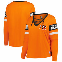 Cincinnati Bengals New Era Women's Plus Size Throwback Lace-Up Long Sleeve T-Shirt - Orange T-shirts