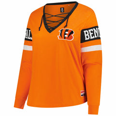 Cincinnati Bengals New Era Women's Plus Size Throwback Lace-Up Long Sleeve T-Shirt - Orange T-shirts