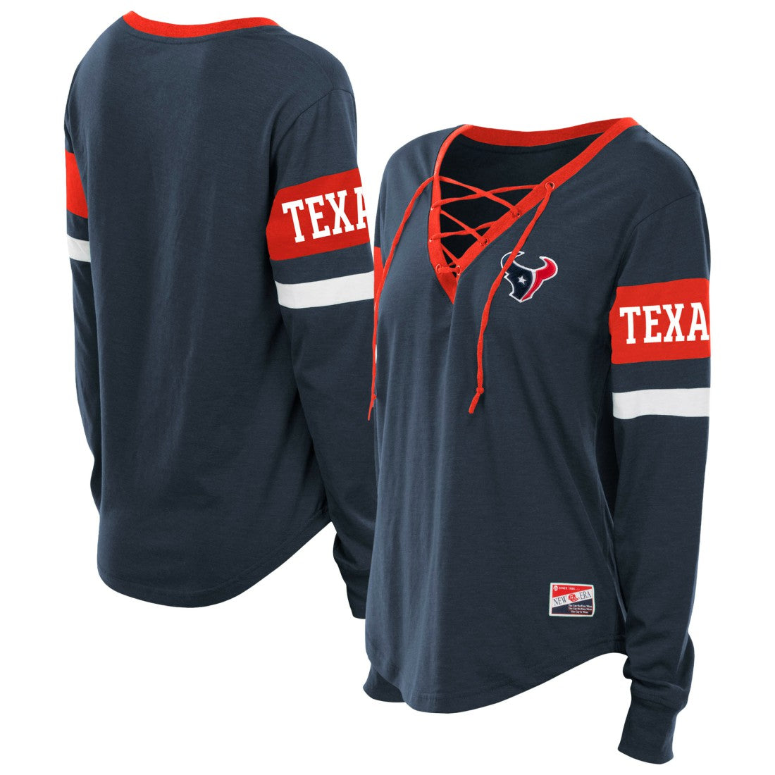 Houston Texans New Era Women's Plus Size Throwback Lace-Up Long Sleeve T-Shirt - Navy T-shirts