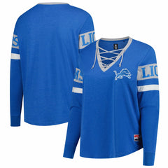 Detroit Lions New Era Women's Plus Size Throwback Lace-Up Long Sleeve T-Shirt - Blue T-shirts