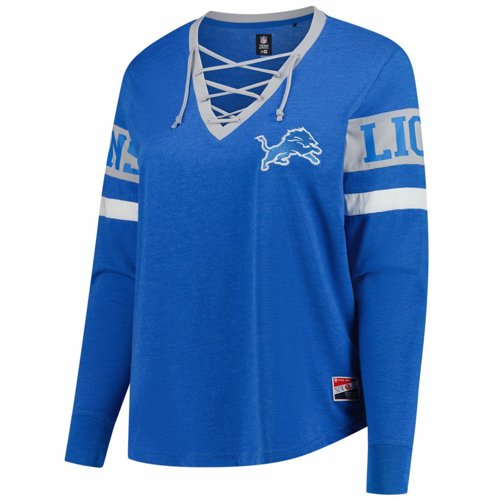 Detroit Lions New Era Women's Plus Size Throwback Lace-Up Long Sleeve T-Shirt - Blue T-shirts
