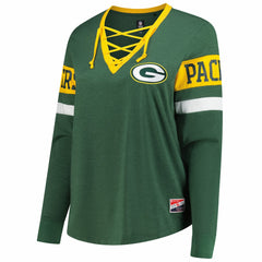 Green Bay Packers New Era Women's Plus Size Throwback Lace-Up Long Sleeve T-Shirt - Green T-shirts