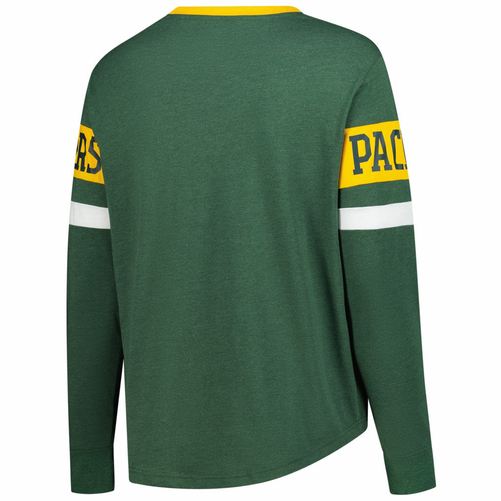 Green Bay Packers New Era Women's Plus Size Throwback Lace-Up Long Sleeve T-Shirt - Green T-shirts