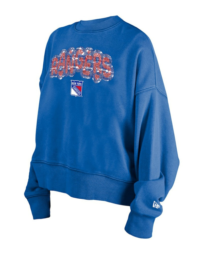 New York Rangers New Era Girls Youth Flip Sequin Sweatshirt - Blue | US 202632811