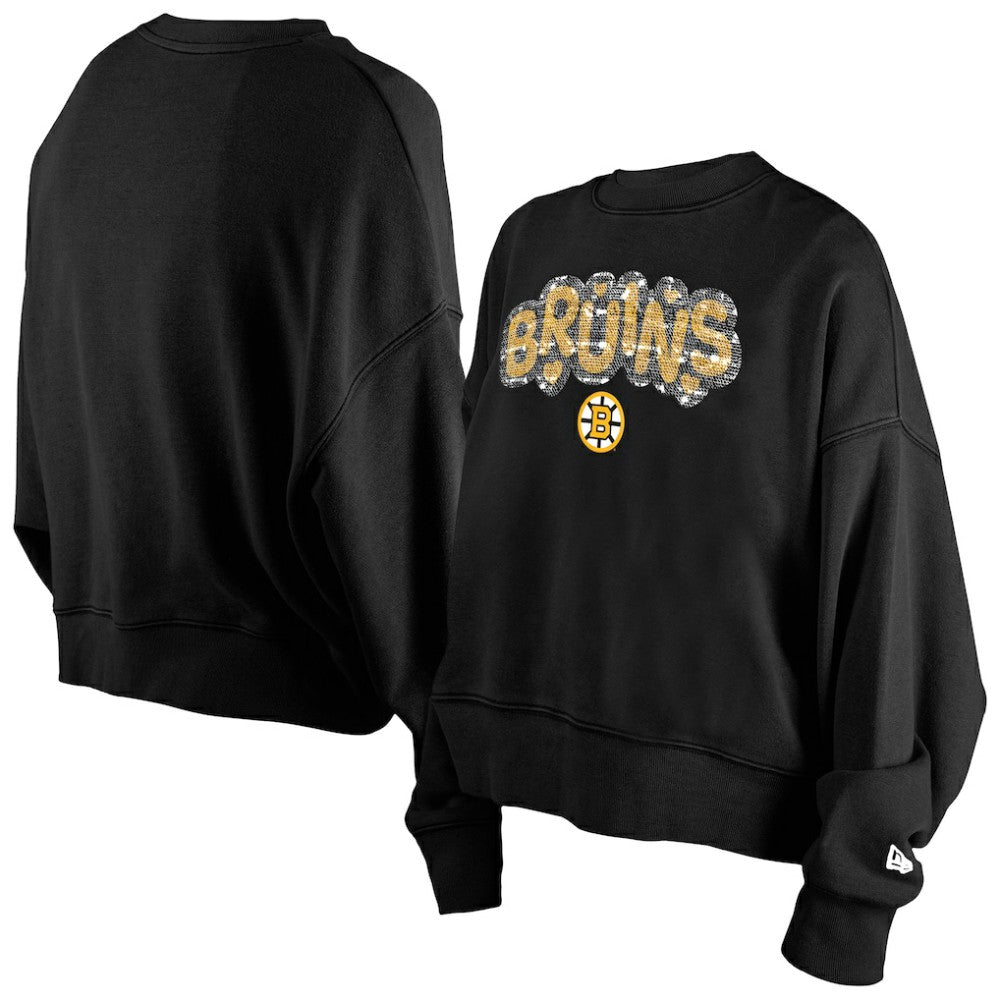 Boston Bruins New Era Girls Youth Flip Sequin Sweatshirt - Black | US 202632832