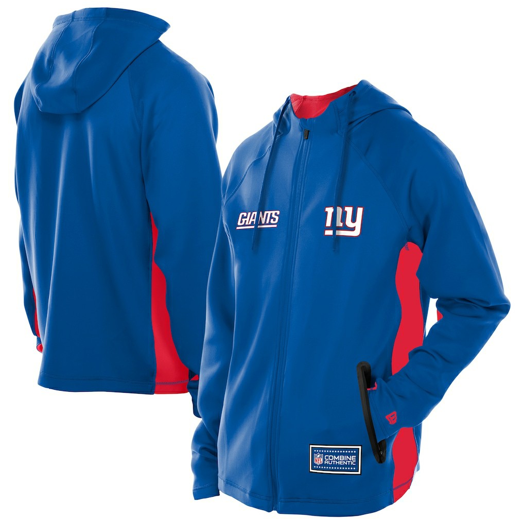 New York Giants New Era Combine Authentic Raglan Scuba Full-Zip Hoodie - Royal Hoodies