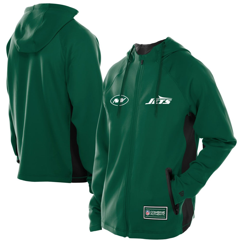 New York Jets New Era Combine Authentic Raglan Scuba Full-Zip Hoodie - Green Hoodies