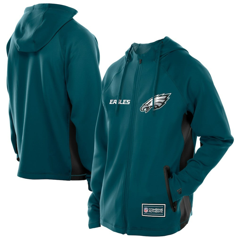 Philadelphia Eagles New Era Combine Authentic Raglan Scuba Full-Zip Hoodie - Midnight Green Hoodies