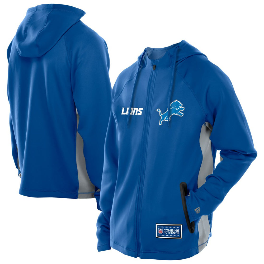 Detroit Lions New Era Combine Authentic Raglan Scuba Full-Zip Hoodie - Blue Hoodies