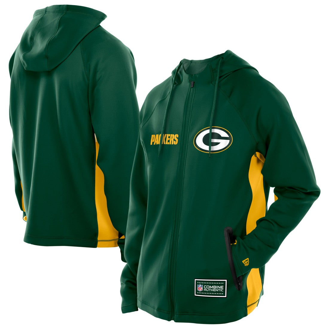 Green Bay Packers New Era Combine Authentic Raglan Scuba Full-Zip Hoodie - Green Hoodies