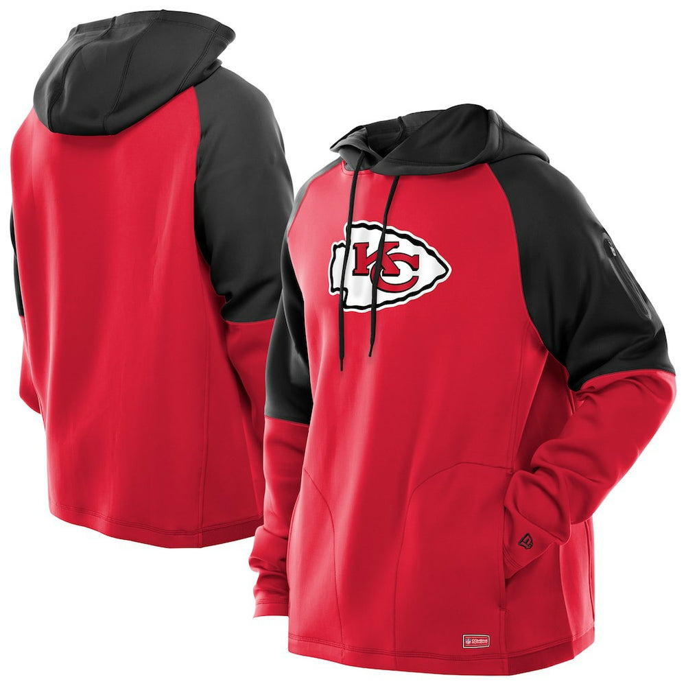 Kansas City Chiefs New Era Combine Authentic Color Block Raglan Pullover Hoodie - Red Hoodies