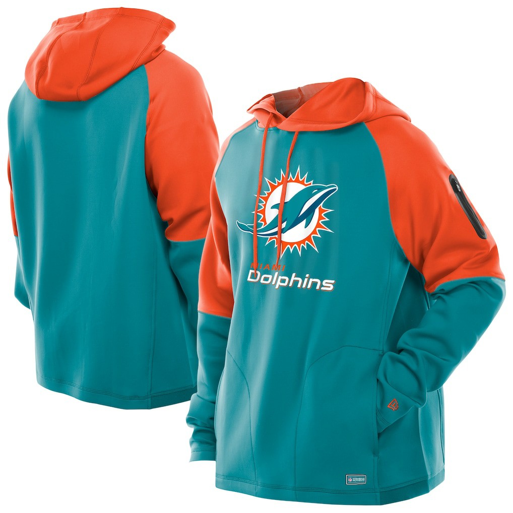 Miami Dolphins New Era Combine Authentic Color Block Raglan Pullover Hoodie - Aqua Hoodies
