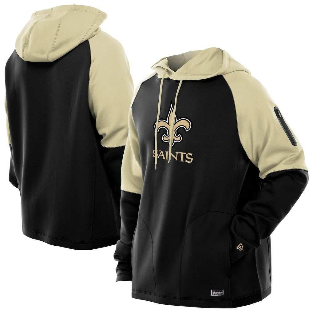 New Orleans Saints New Era Combine Authentic Color Block Raglan Pullover Hoodie - Black Hoodies