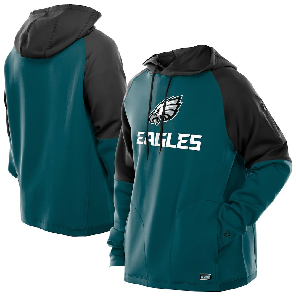 Philadelphia Eagles New Era Combine Authentic Color Block Raglan Pullover Hoodie - Midnight Green Hoodies