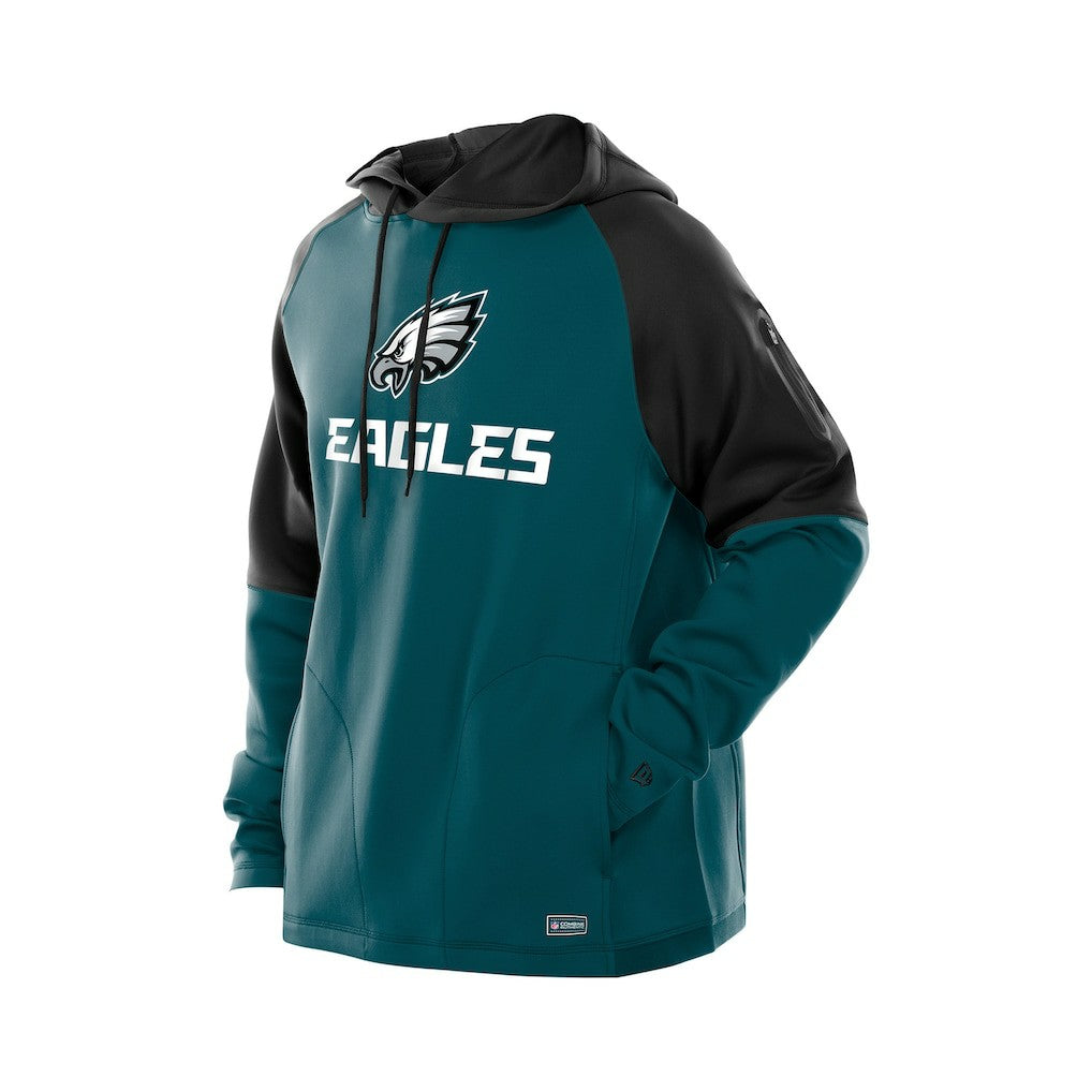Philadelphia Eagles New Era Combine Authentic Color Block Raglan Pullover Hoodie - Midnight Green Hoodies