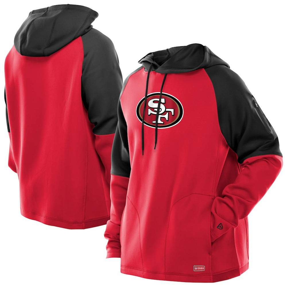San Francisco 49ers New Era Combine Authentic Color Block Raglan Pullover Hoodie - Scarlet Hoodies