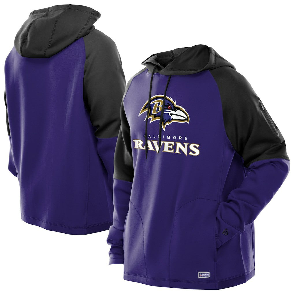 Baltimore Ravens New Era Combine Authentic Color Block Raglan Pullover Hoodie - Purple Hoodies