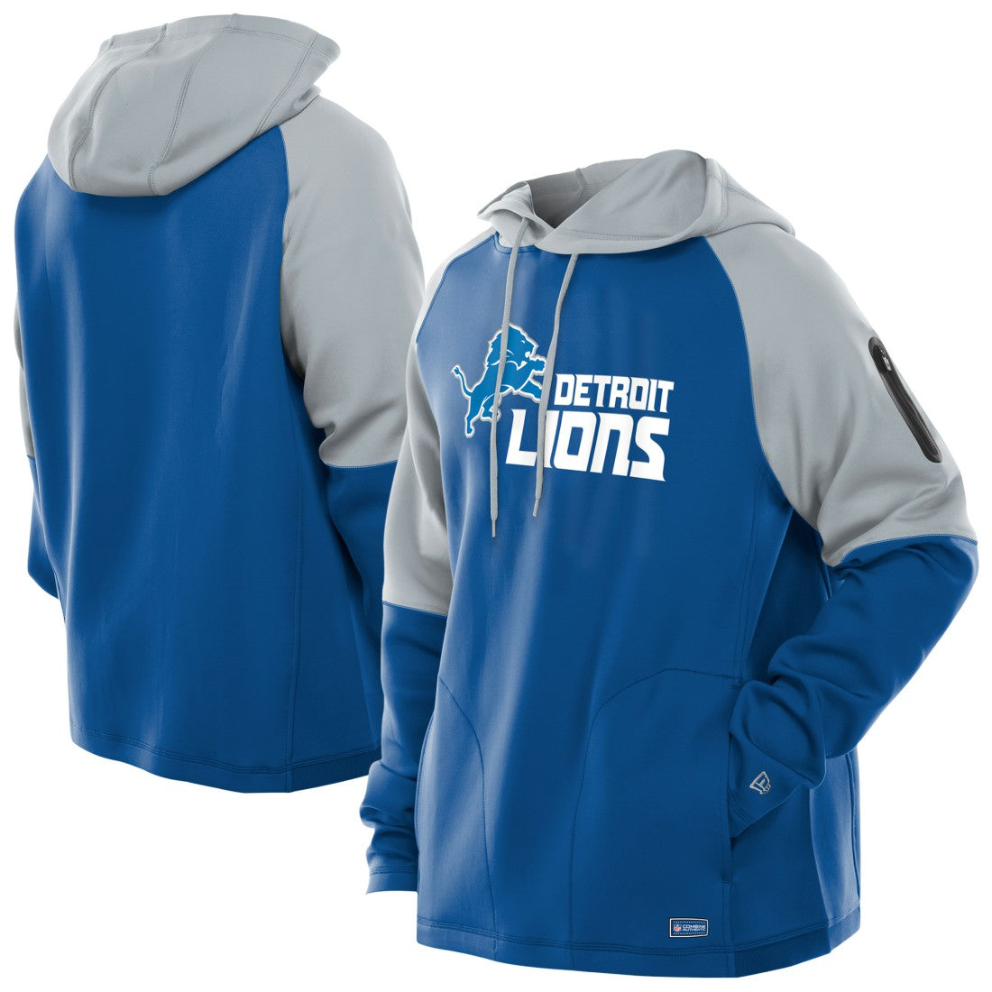 Detroit Lions New Era Combine Authentic Color Block Raglan Pullover Hoodie - Blue Hoodies