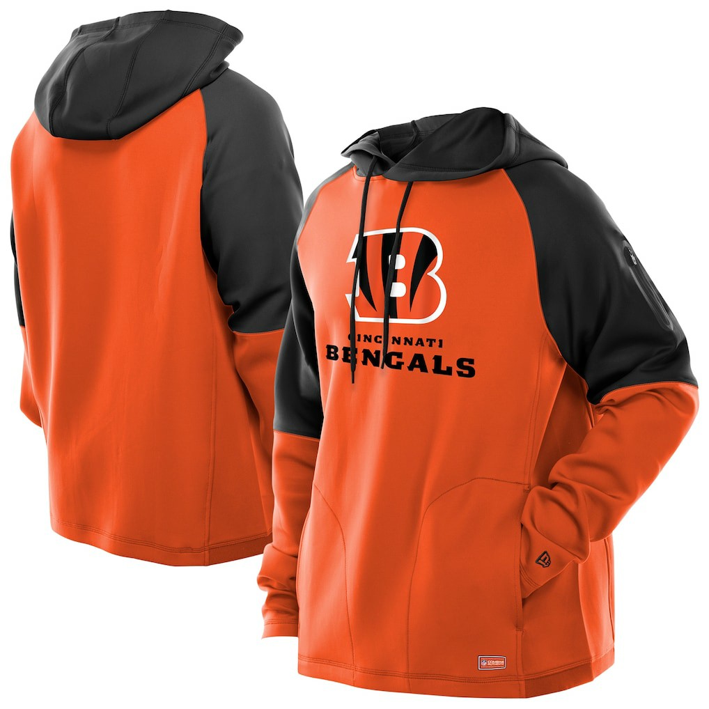 Cincinnati Bengals New Era Combine Authentic Color Block Raglan Pullover Hoodie - Orange Hoodies