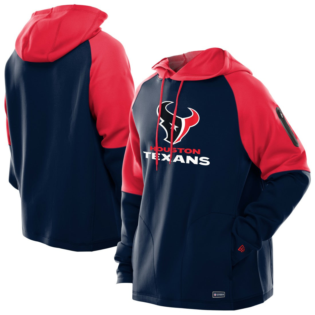 Houston Texans New Era Combine Authentic Color Block Raglan Pullover Hoodie - Navy Hoodies