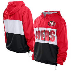 San Francisco 49ers New Era Ripstop Quarter-Zip Hooded Windbreaker - Scarlet Tops