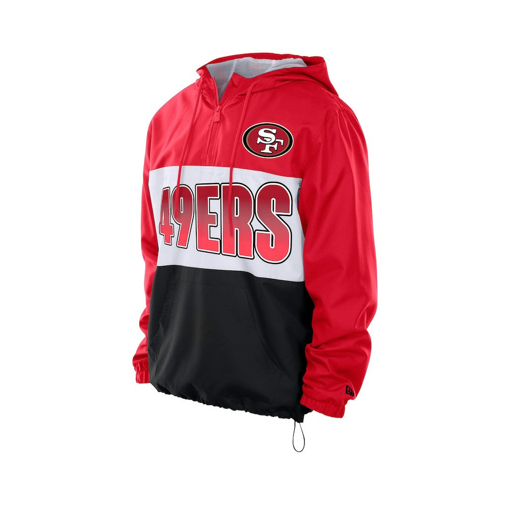 San Francisco 49ers New Era Ripstop Quarter-Zip Hooded Windbreaker - Scarlet Tops