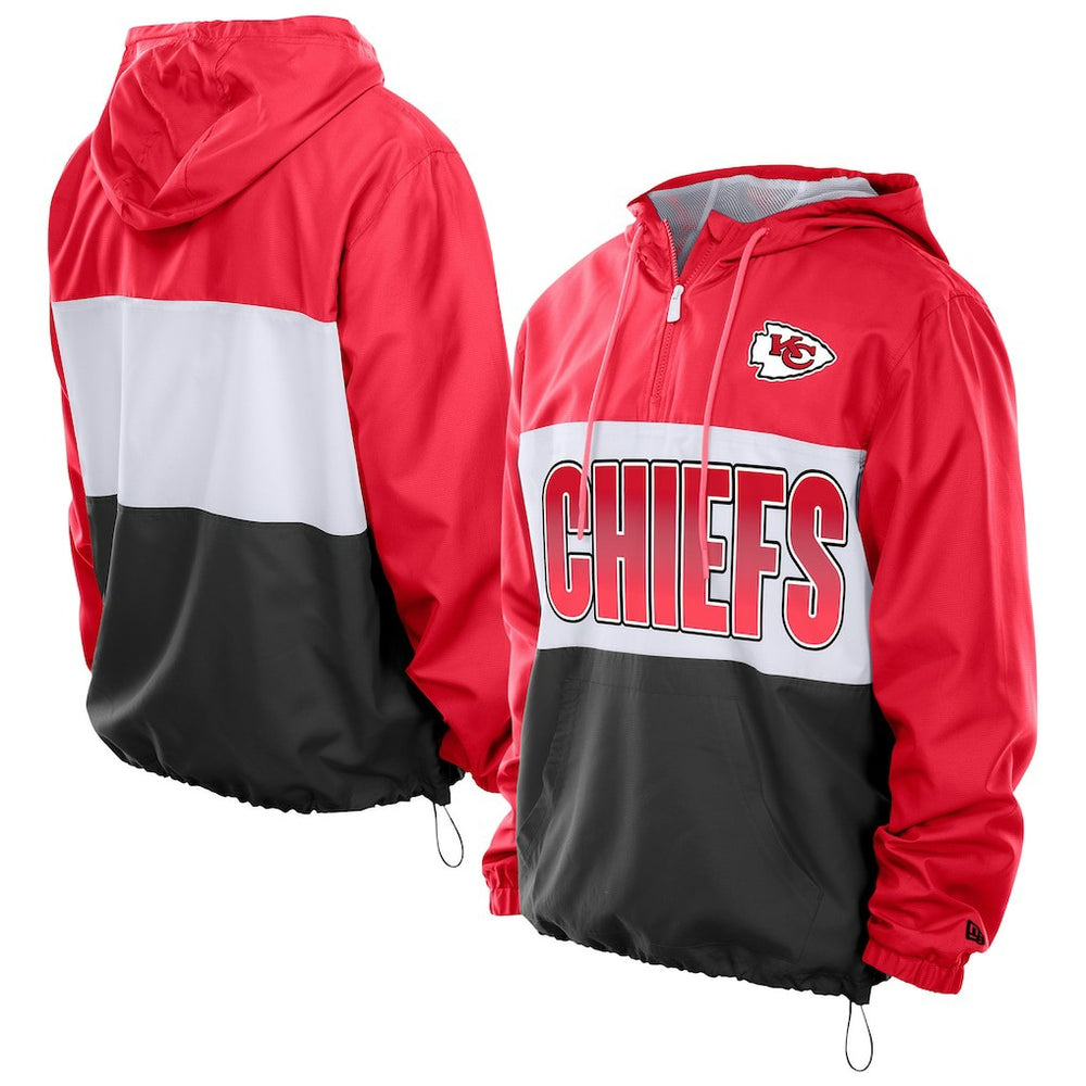 Kansas City Chiefs New Era Ripstop Quarter-Zip Hooded Windbreaker - Red Tops