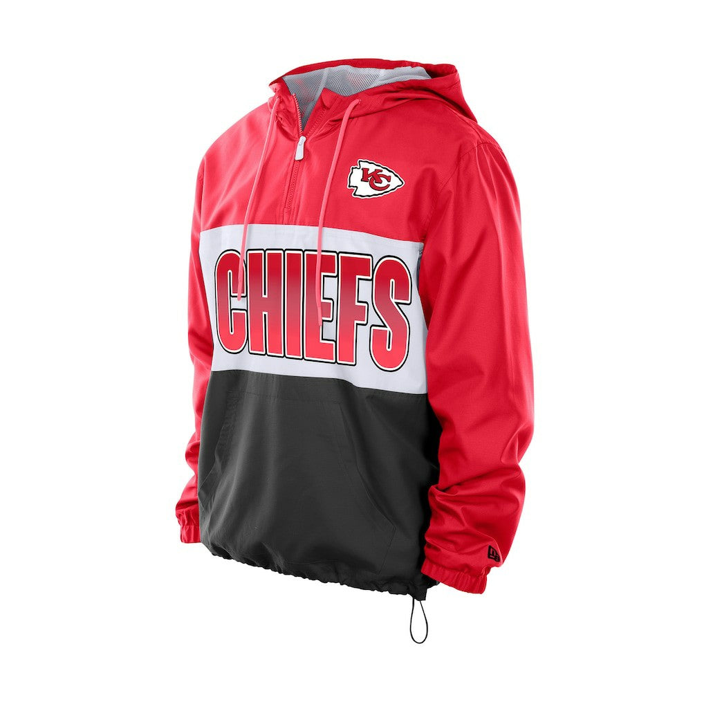 Kansas City Chiefs New Era Ripstop Quarter-Zip Hooded Windbreaker - Red Tops
