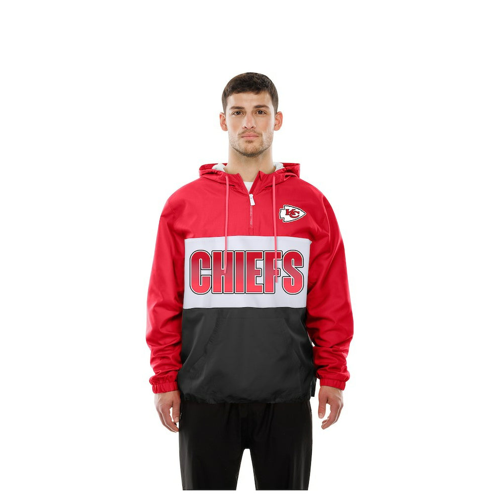 Kansas City Chiefs New Era Ripstop Quarter-Zip Hooded Windbreaker - Red Tops