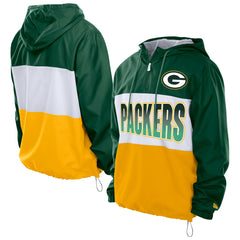 Green Bay Packers New Era Ripstop Quarter-Zip Hooded Windbreaker - Green Tops