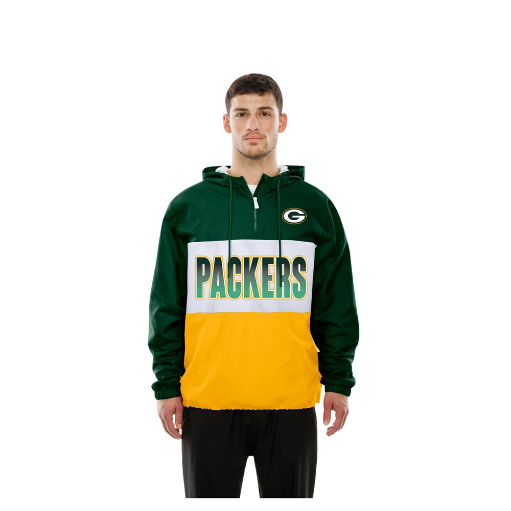 Green Bay Packers New Era Ripstop Quarter-Zip Hooded Windbreaker - Green Tops