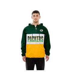 Green Bay Packers New Era Ripstop Quarter-Zip Hooded Windbreaker - Green Tops
