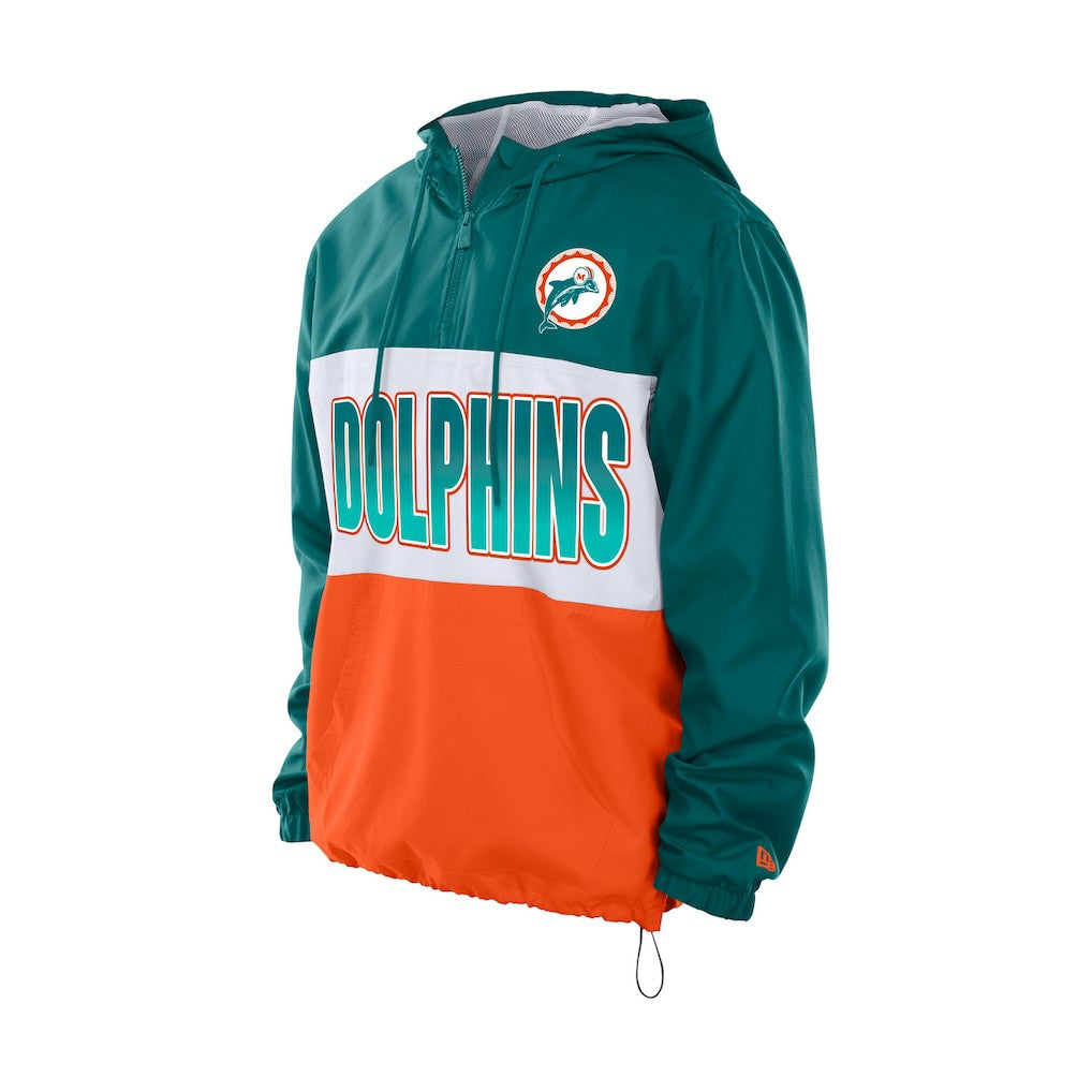 Miami Dolphins New Era Ripstop Quarter-Zip Hooded Windbreaker - Aqua Tops