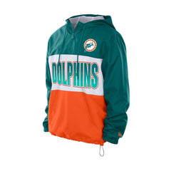 Miami Dolphins New Era Ripstop Quarter-Zip Hooded Windbreaker - Aqua Tops
