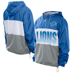 Detroit Lions New Era Ripstop Quarter-Zip Hooded Windbreaker - Blue Tops