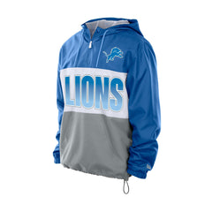 Detroit Lions New Era Ripstop Quarter-Zip Hooded Windbreaker - Blue Tops