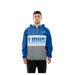 Detroit Lions New Era Ripstop Quarter-Zip Hooded Windbreaker - Blue Tops