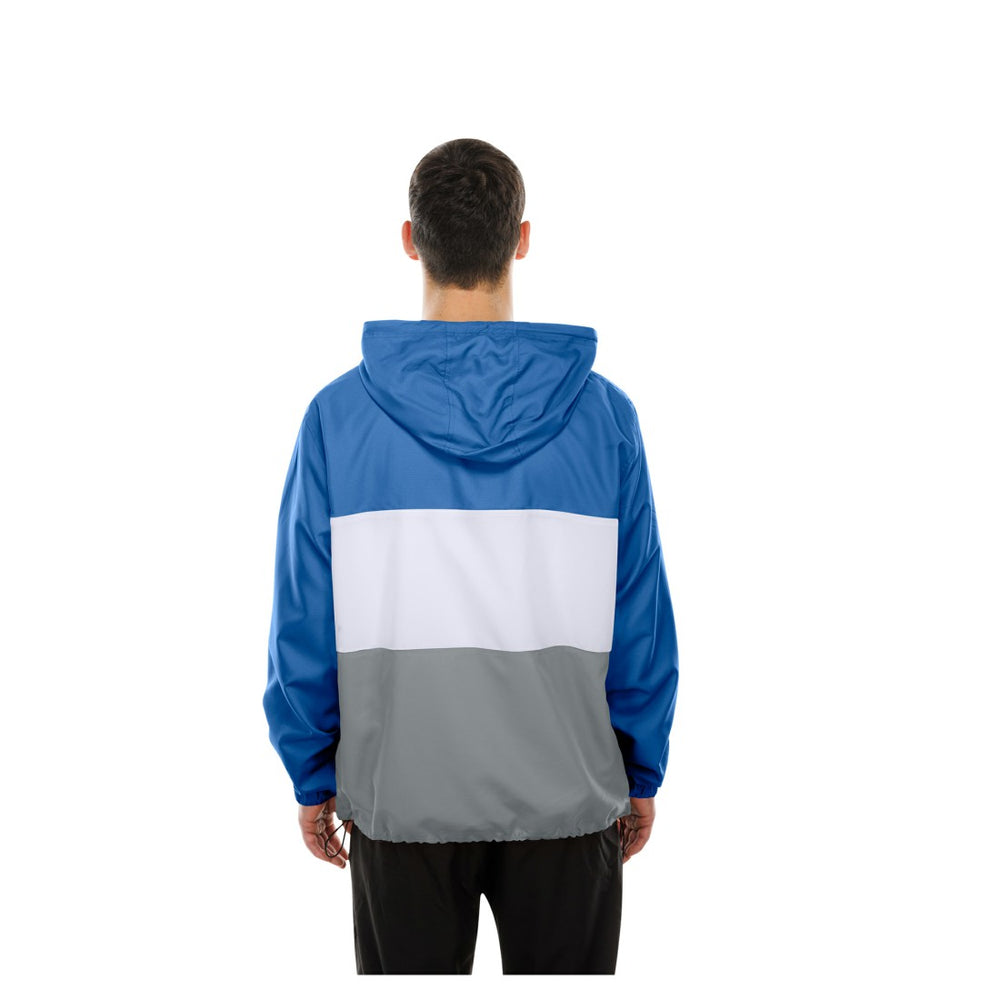 Detroit Lions New Era Ripstop Quarter-Zip Hooded Windbreaker - Blue Tops