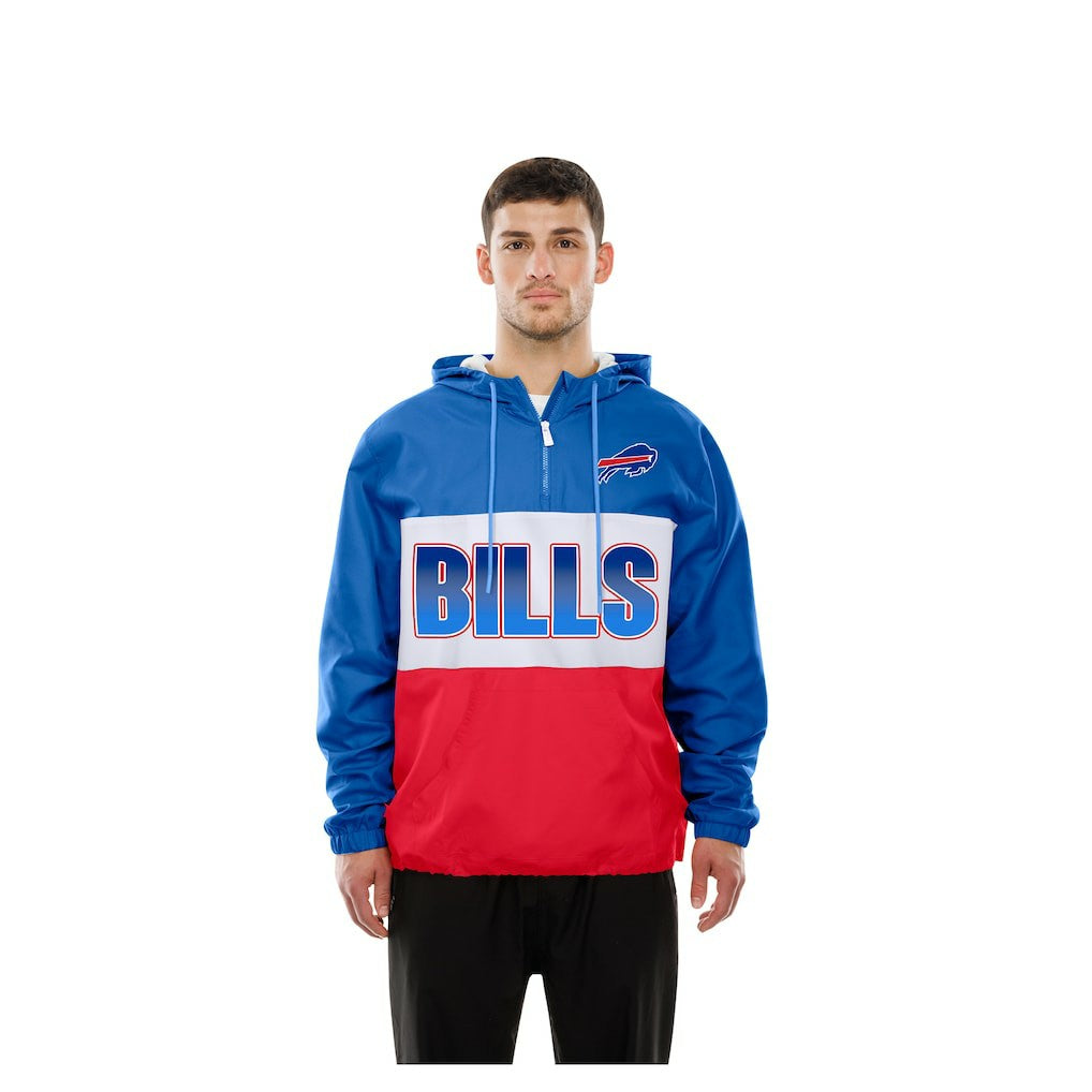Buffalo Bills New Era Ripstop Quarter-Zip Hooded Windbreaker - Royal Tops