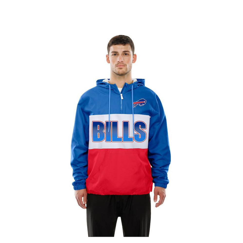 Buffalo Bills New Era Ripstop Quarter-Zip Hooded Windbreaker - Royal Tops