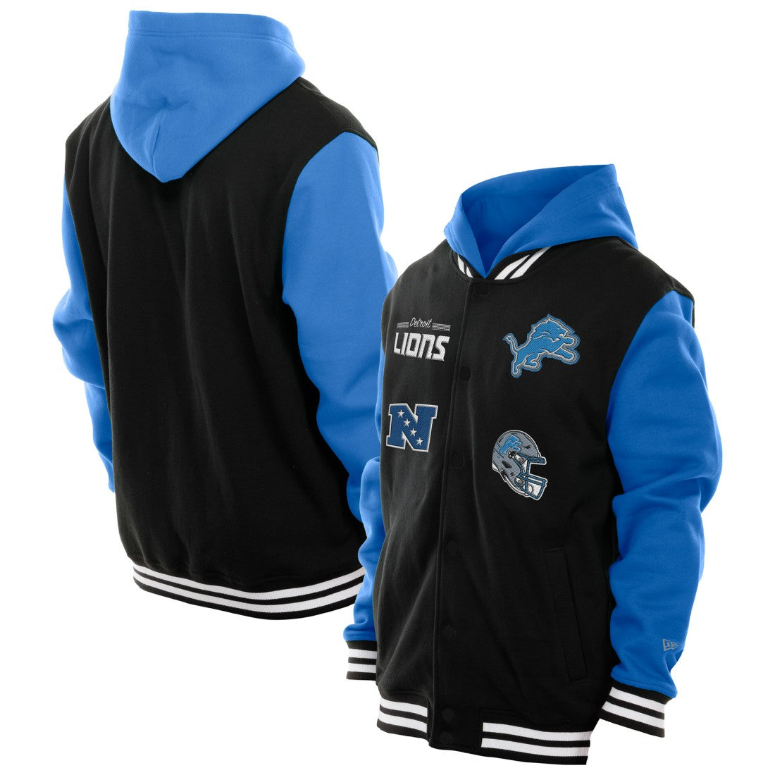 Detroit Lions New Era Full-Snap Fleece Hoodie Jacket - Black Hoodies