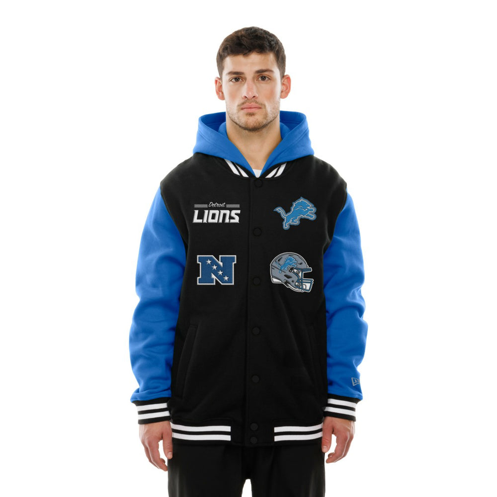 Detroit Lions New Era Full-Snap Fleece Hoodie Jacket - Black Hoodies