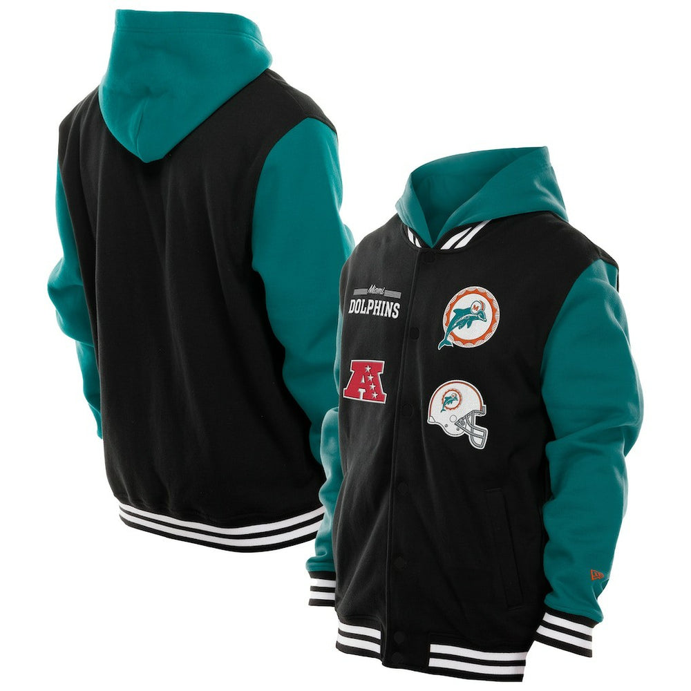 Miami Dolphins New Era Full-Snap Fleece Hoodie Jacket - Black Hoodies