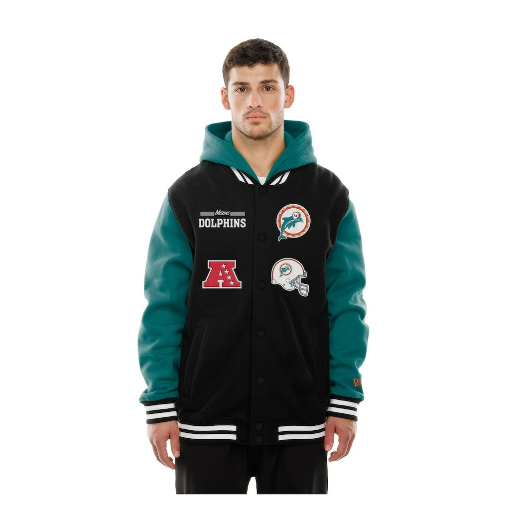Miami Dolphins New Era Full-Snap Fleece Hoodie Jacket - Black Hoodies